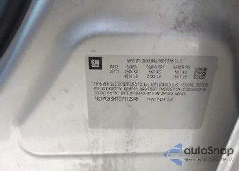 2012 Chevrolet Cruze Ls z USA, uszkodzony, nr VIN 1G1PC5SH1C7112946